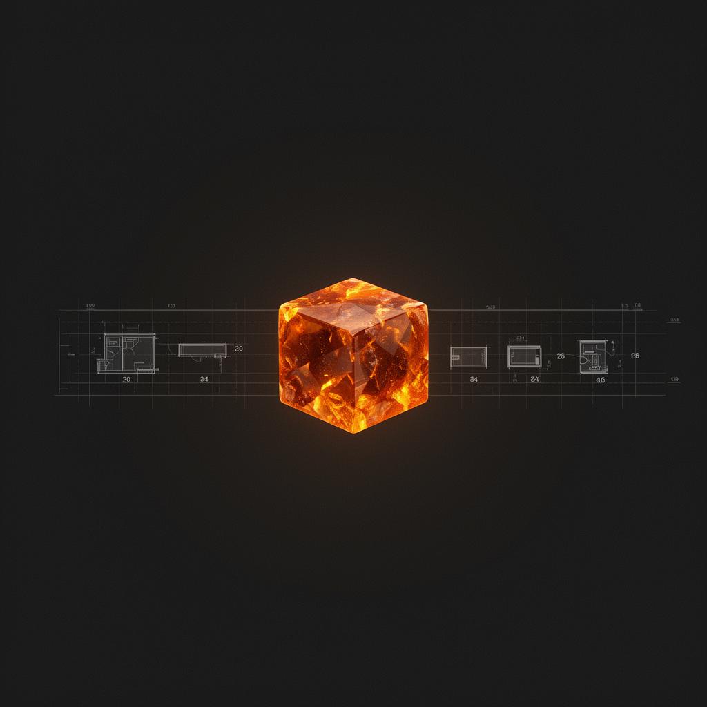 A human silhouette emitting glowing data points that converge into a luminous ember-orange seed.