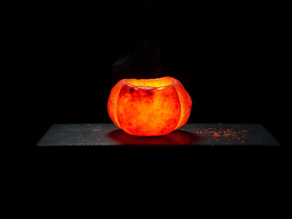 Glowing ember-orange data fragments and luminous blocks being forged together by streams of molten light against a black void.